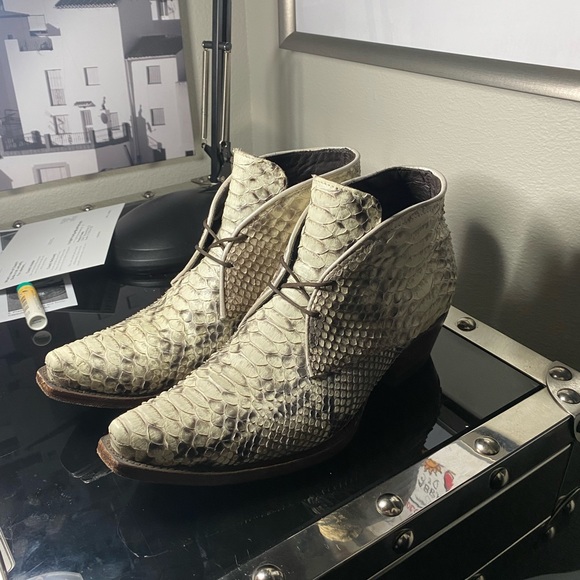 Allen’s Boots Lace-up Python Skinned Ankle Boots - Picture 1 of 8